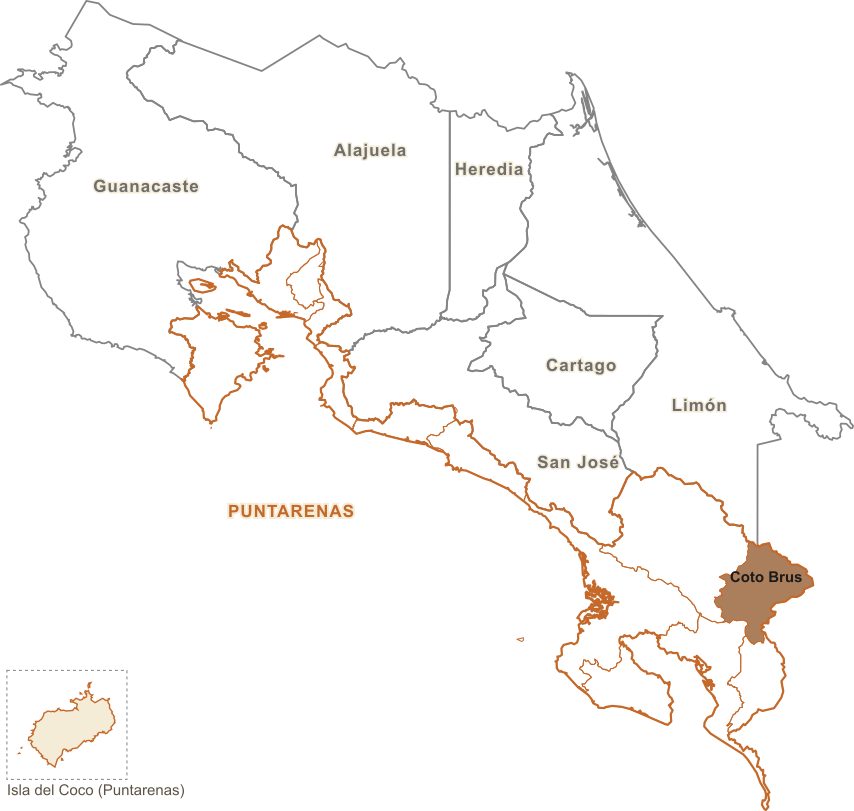 Mapa de Costa Rica con Puntarenas